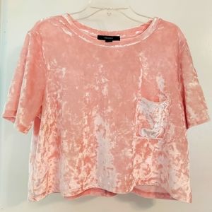 Y2K 2000s Pink Velour Velvet Juicy Couture Crop Top STRETCHY! Large